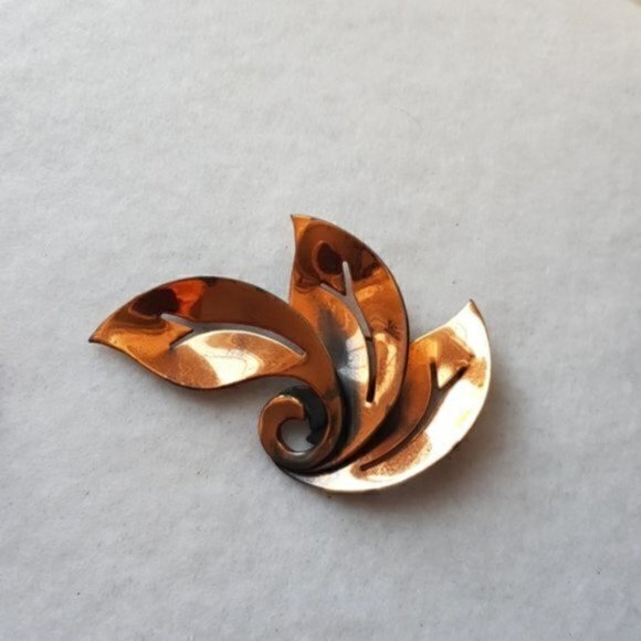 Vintage leaves nature cutout copper brooch pin - Picture 1 of 3